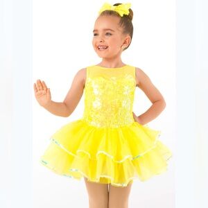 Weissman “Fly to your Heart “ Lemon Yellow Sequined Tulle Dance Costume Size SC